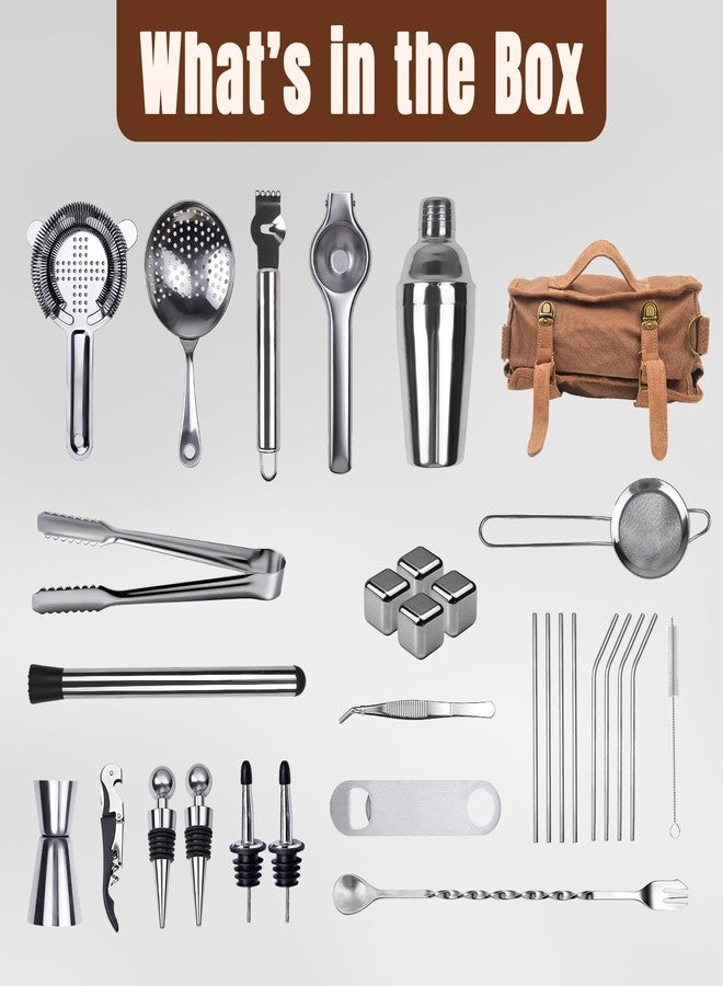DigNew 31Pcs Travel Bartender Kit-Bartending Kit with Bar Tools Bartender Accessories,Canvas Tool Bag-Professional Stainless Steel Bar Tools Set,Bar Set Cocktail Shaker Set for Home Cocktail Making,Camping - Image 2